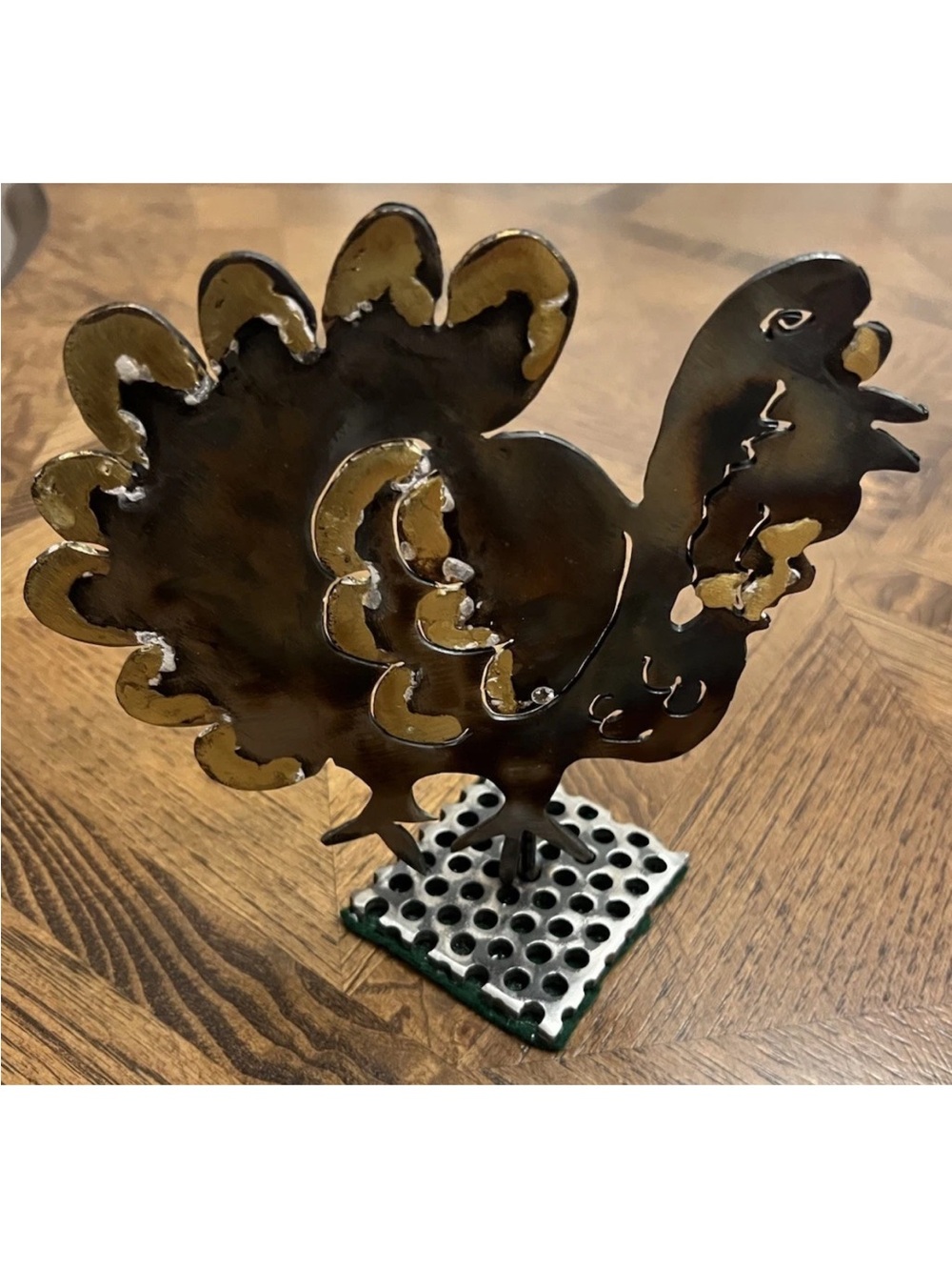 Vintage Handmade 9” Welded Metal Turkey Art Sculpture - Rustic Farmhouse Decor